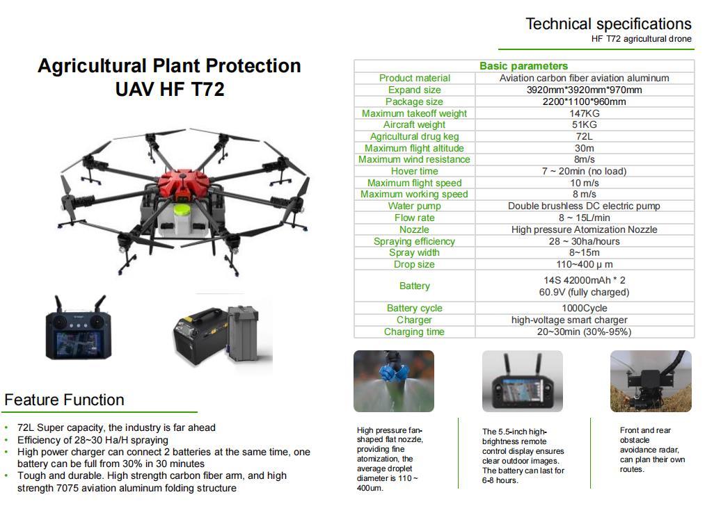 HF T72 Large Capacity Pulverizador Drone for Pest Control