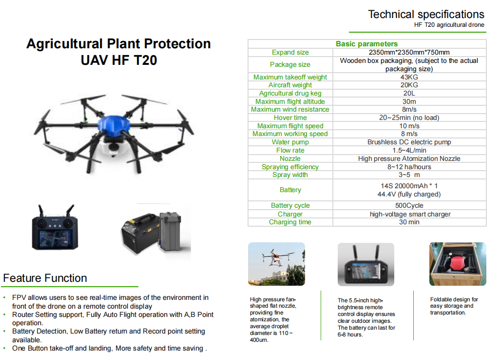 HF T20 6 Axis Agricola Dron Drone