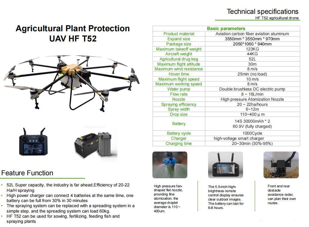 HF T52 Large Capacity Drone for Crop Spray