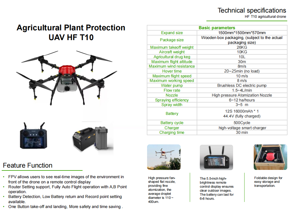 HF T10 Agriculture Drone Sprayer for Pesticide Spraying