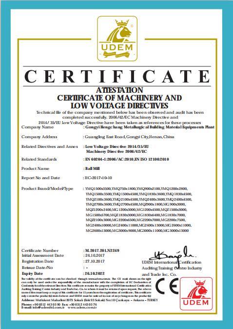 CE certificate of ball mill