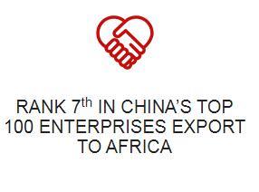 RANK 7th IN CHINA'S TOP 100 ENTERPRISES EXPORT TO AFRICA